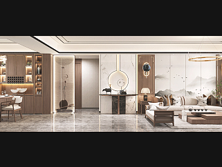 新中式家居客厅立面图，家装CAD设计图纸下载