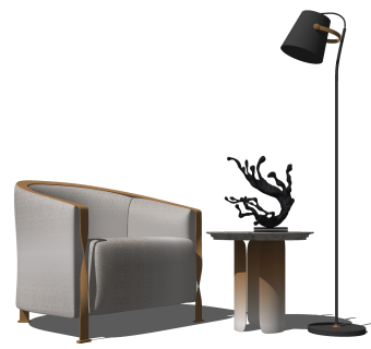 现代轻奢布艺单人沙发su模型，单人沙发sketchup模型下载