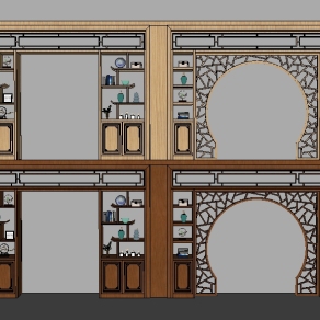 中式实木隔断博古架组合su模型，隔断博古架草图大师模型下载