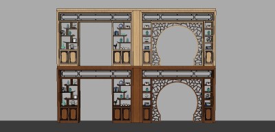 中式实木隔断博古架组合su模型，隔断博古架草图大师模型下载