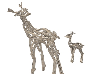 现代<em>抽象</em>鹿雕塑su模型,摆件草图大师模型下载