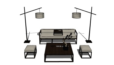 新中式多人沙发草图大师模型，多人沙发sketchup模型下载