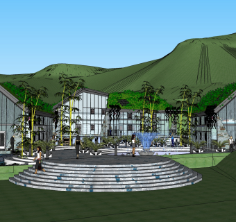 现代山地酒店免费su模型下载、山地酒店草图大师模型下载