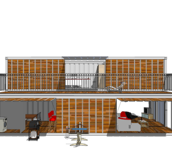 现代集装箱改造房sketchup模型，改造房草图大师模型下载