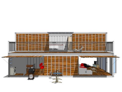 现代集装箱改造房sketchup模型，改造房草图大师模型下载