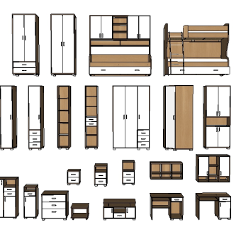 现代衣柜组合草图大师模型，衣柜sketchup模型下载