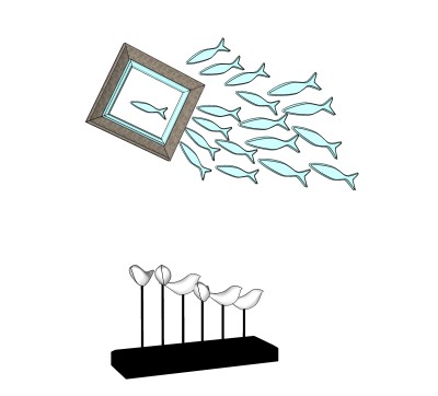 现代游鱼墙饰su模型,摆件草图大师模型下载