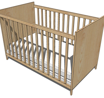 日式婴儿床SU模型，婴儿床skb文件下载