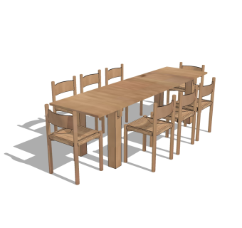 现代实木餐桌椅免费su模型，实木餐桌椅sketchup模型下载