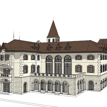 欧式售楼处建筑方案草图大师模型，售楼部建筑沙盘sketchup模型免费下载