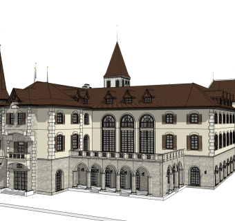 欧式售楼处建筑方案草图大师模型，售楼部建筑沙盘sketchup模型免费下载