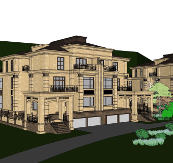 欧式连排别墅外观草图大师模型，SU模型免费下载