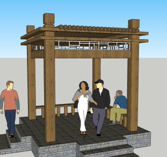 现代简约景观廊架草图大师模型，景观廊架sketchup模型下载