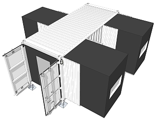 现代集装箱改造房sketchup模型，集装箱房屋草图大师...