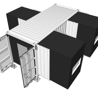 现代集装箱改造房sketchup模型，集装箱房屋草图大师模型下载