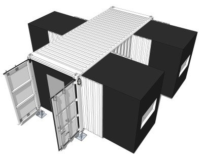 现代集装箱改造房sketchup模型，集装箱房屋草图大师模型下载