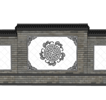 中式风格景墙草图大师模型，景墙sketchup模型skp文件下载