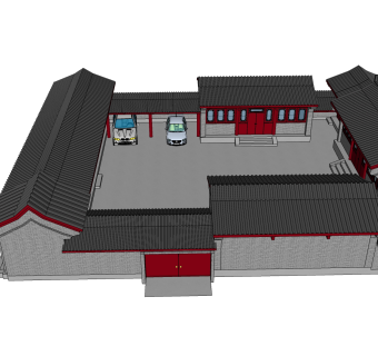 传统四合院建筑草图大师模型分享免费下载