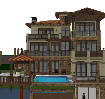 现代独栋别墅草图大师模型下载，独栋别墅sketchup模型