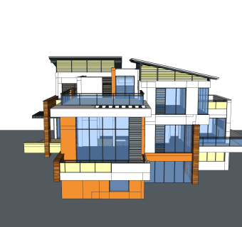 现代简约独栋别墅草图大师模型下载，独栋别墅sketchup模型