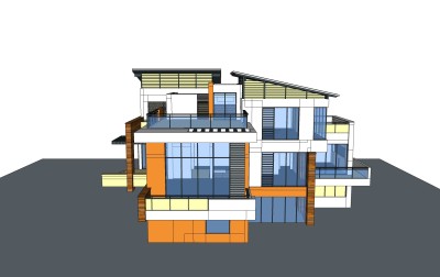 现代简约独栋别墅草图大师模型下载，独栋别墅sketchup模型