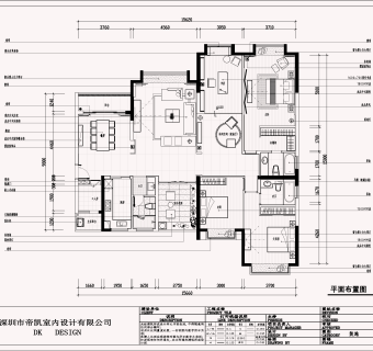 祥细客厅卧室家装户型图三居CAD，免费下载