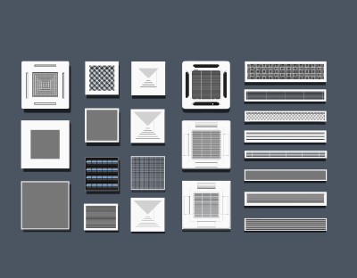 现代空调出风口排气扇组合su模型，排气扇草图大师模型下载