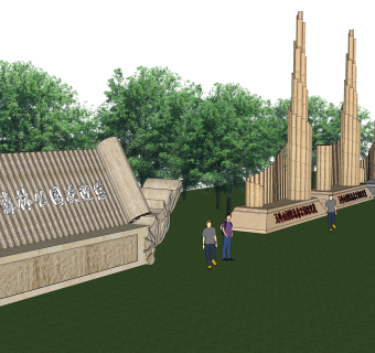 森林公园竹主题雕塑su模型,摆件草图大师模型下载