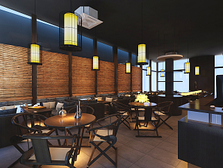 中式餐厅空间施工图，餐厅CAD设计图纸下载