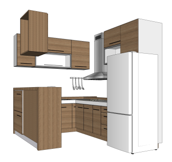 现代简约橱柜sketchup模型，岛型橱柜草图大师模型下载