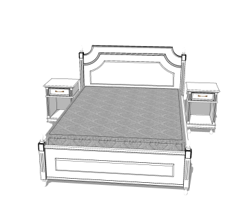 古典双人床草图大师模型，双人床SU模型下载