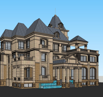 欧式独栋别墅su模型免费下载，sketchup别墅草图大师模型