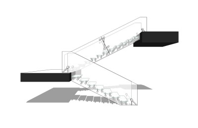 现代钢结构玻璃双跑平行楼梯草图大师模型，钢结构玻璃双跑平行楼梯sketchup模型免费下载