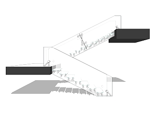 现代钢结构玻璃双跑平行楼梯草图大师模型，钢结构玻璃双跑平行楼梯sketchup模型免费下载