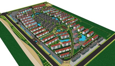现代小区规划免费su模型下载、小区规划草图大师模型下载