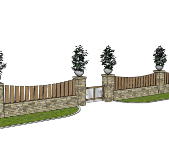 现代住宅庭院门草图大师模型，庭院门sketchup模型下载