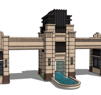 欧式入口大门草图大师模型下载，入口大门sketchup模型