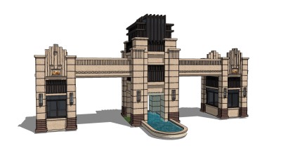 欧式入口大门草图大师模型下载，入口大门sketchup模型