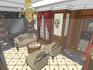 欧式古典酒庄品酒室草图大师模型，古典酒庄酒室sketchup模型