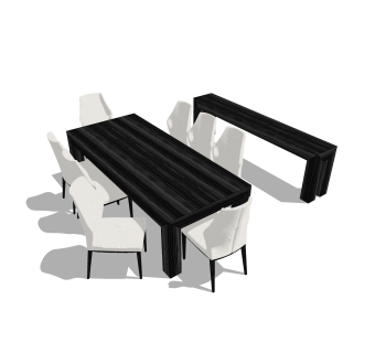 现代实木餐桌椅su模型，长餐桌餐厅餐桌草图大师模型下载
