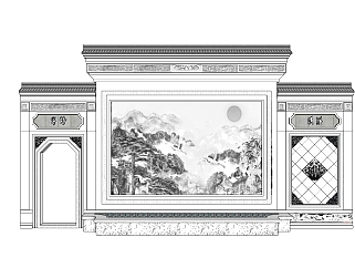 中式景观墙草图大师模型，<em>景</em>墙sketchup模型下载