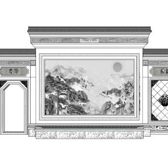 中式景观墙草图大师模型，景墙sketchup模型下载