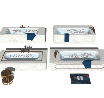 现代卫浴石材浴缸组合su模型，浴缸草图大师模型下载