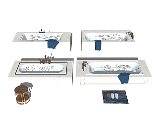 现代卫浴石材浴缸组合su模型，浴缸草图大师模型下载
