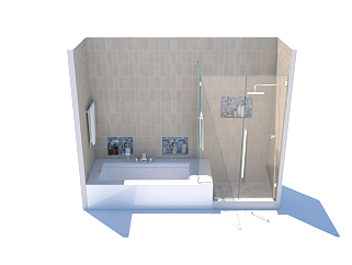 现代浴缸淋浴房组合草图大师模型，浴缸淋浴房组合...