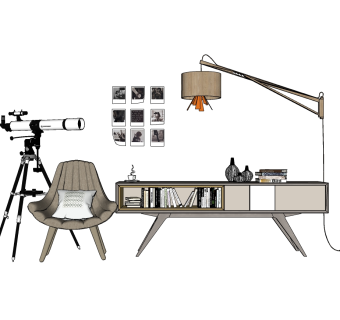 现代电视柜草图大师模型，电视柜sketchup模型下载