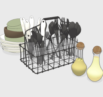  现代餐具草图大师模型，餐具SU模型下载