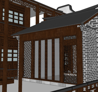 中式别墅su模型下载、中式别墅草图大师模型下载