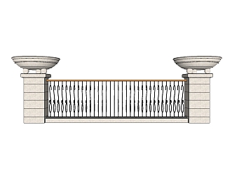 欧式别墅围墙护栏su模型下载、别墅围墙护栏草图大师模型下载