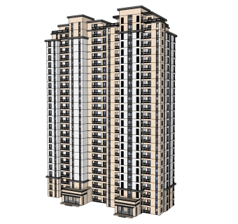欧式高层住宅楼su模型下载，住宅楼草图大师模型